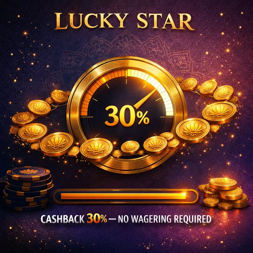Lucky Star cashback 30 percent weekly no wagering slots luckystars.in India