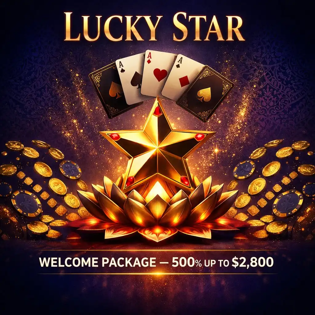 Lucky Star Casino India welcome bonus 500 percent 2800 dollars free spins luckystars.in